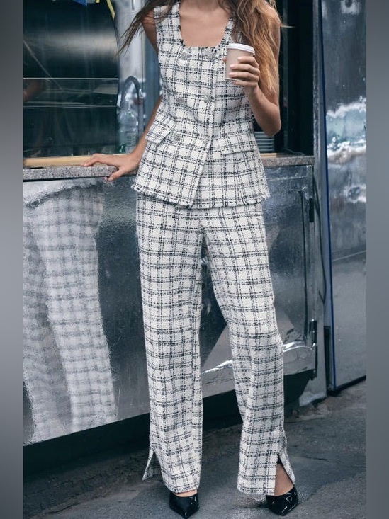 Zara Pants - Zara White & Black Tweed Wide-Leg Pants